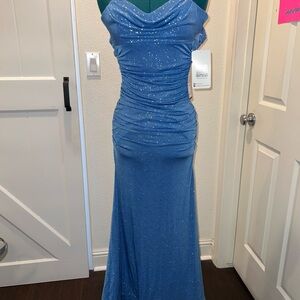 Emerald Sundae Blue Glitter Ruched Mermaid Gown | Size Small | NWT Prom Formal